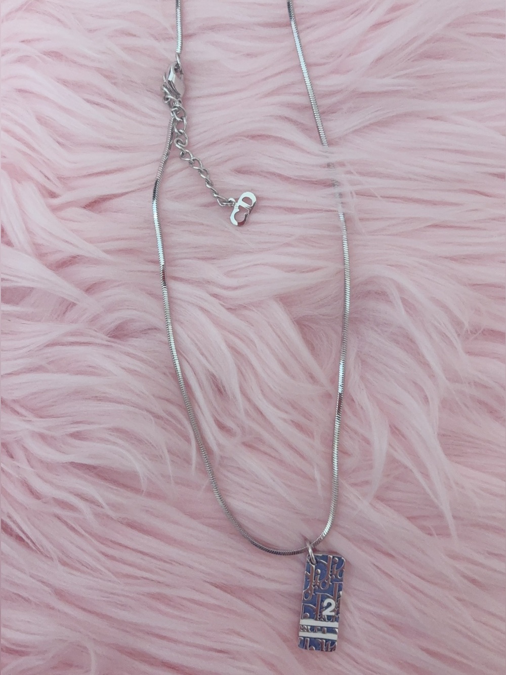Christian Dior Trotter enamel pendant necklace blue silver Oblique monogram logo